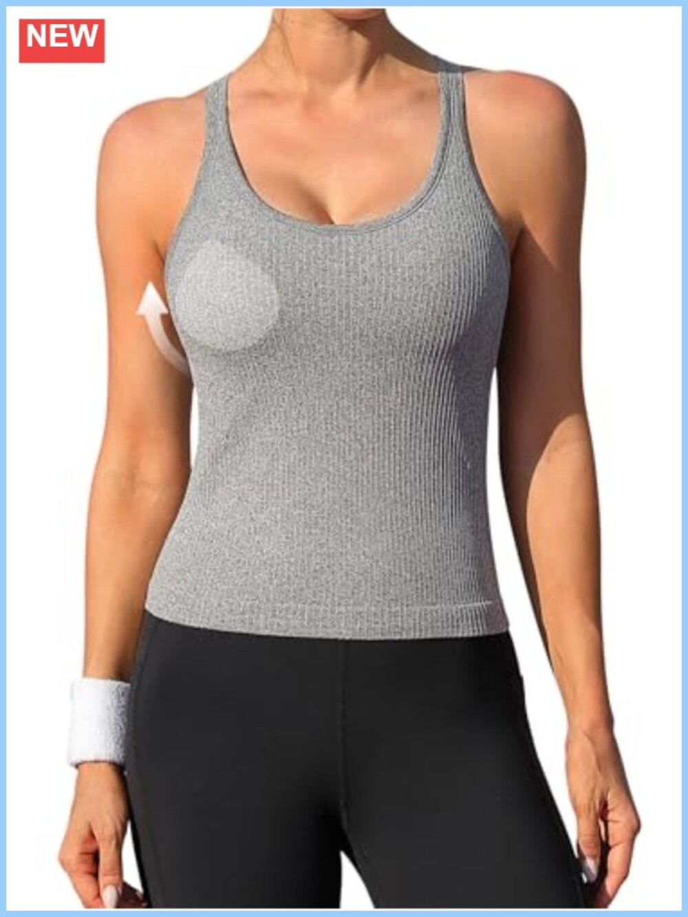 Ribbed Workout Crop Top with Built-in Bra for Women